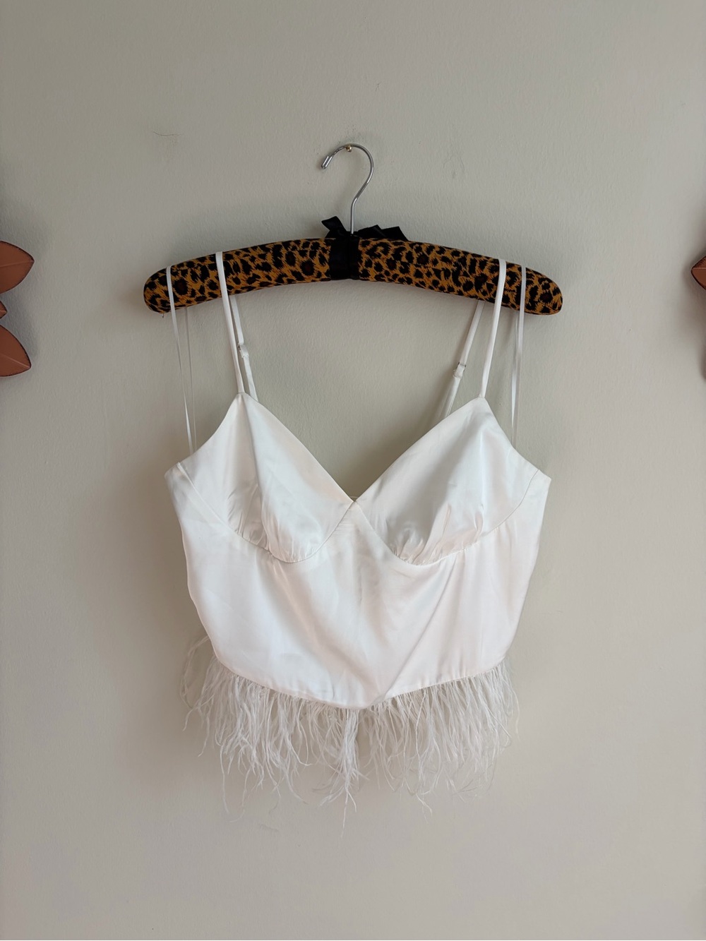 Cotton Candy White Feather Satin Cami Top Size L (Fits M/L)